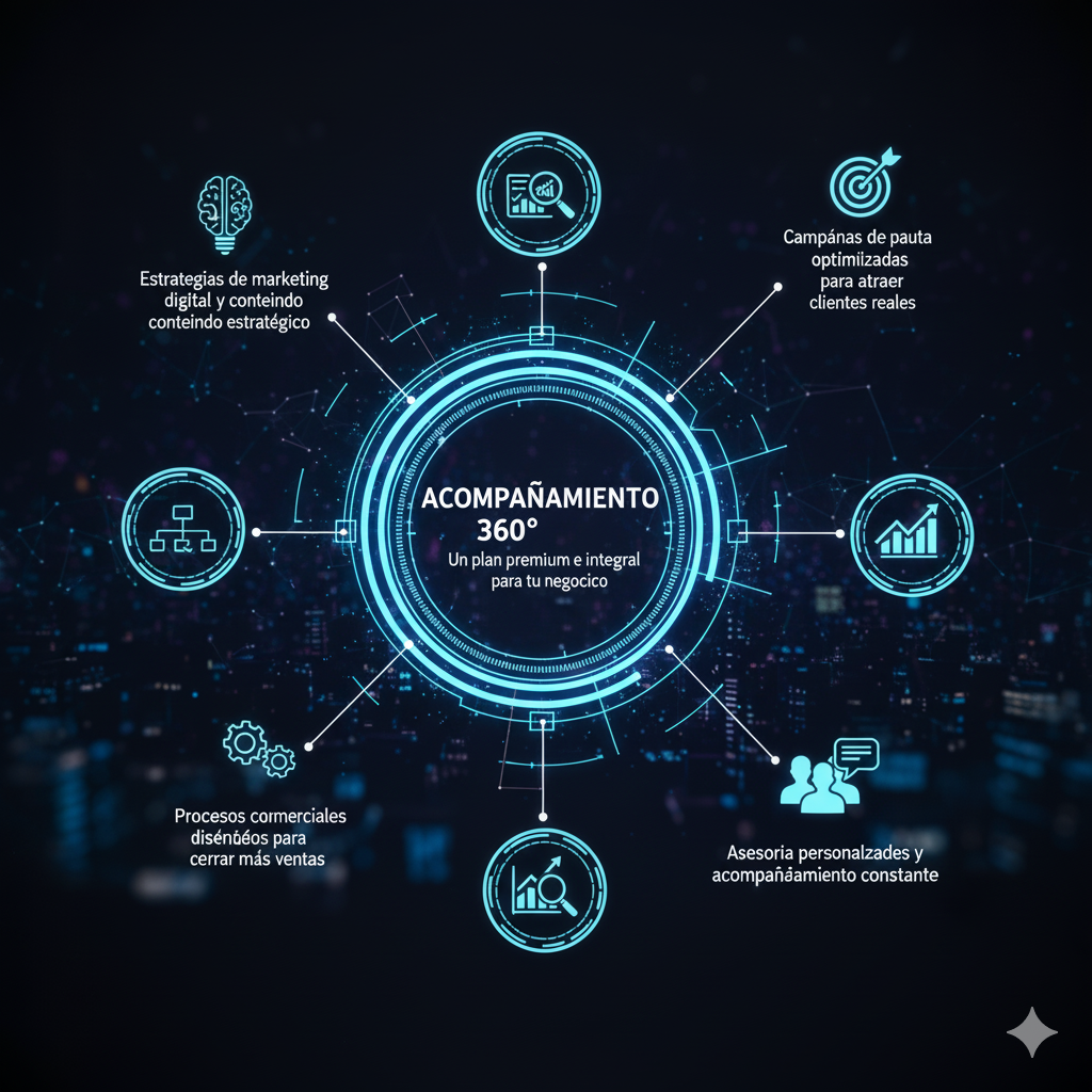 Acompañamiento 360° (Marketing Digital + Pauta + Comercial + Asesora)
